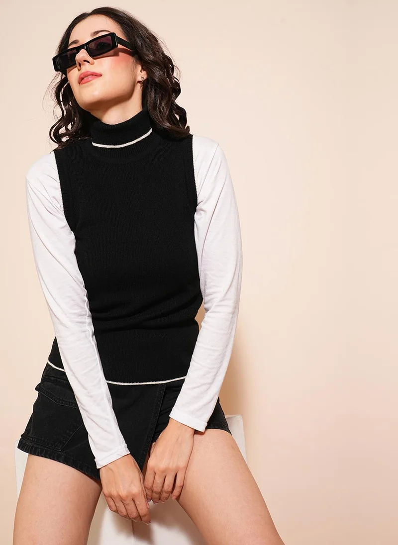 جلو باص سترة نسائية بياقة سلحفاة مضلعة من جلوبس